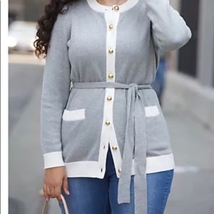 NWT - Girl With Curves Grey and White Cardigan w/ Gold Buttons - Medium (10/12)